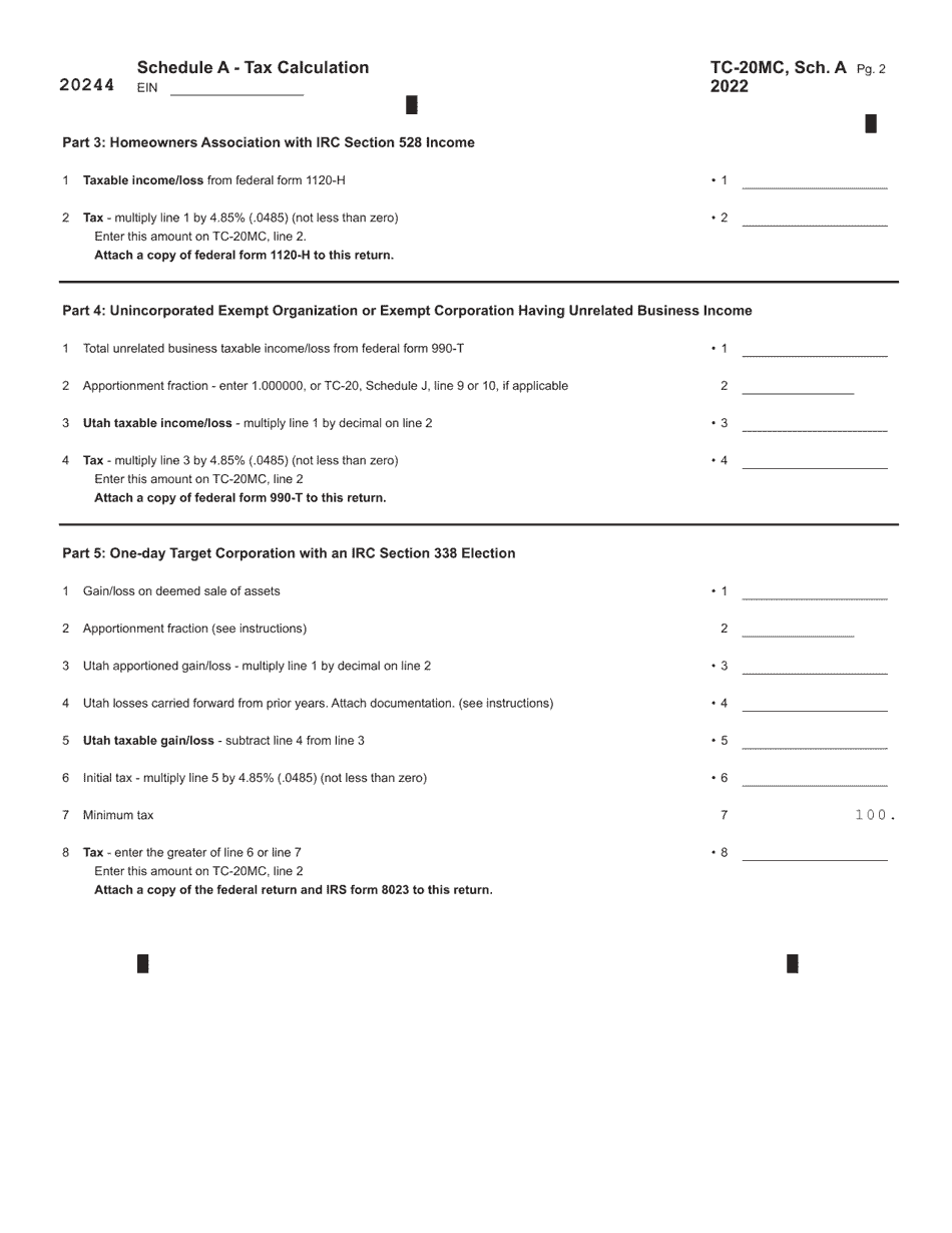 Form TC-20MC Utah Tax Return for Miscellaneous Corporations - Utah, Page 4