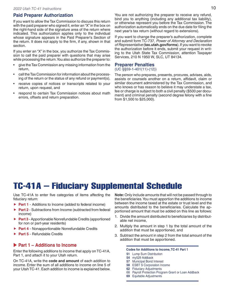 Instructions for Form TC-41 Utah Fiduciary Income Tax Return - Utah, Page 12