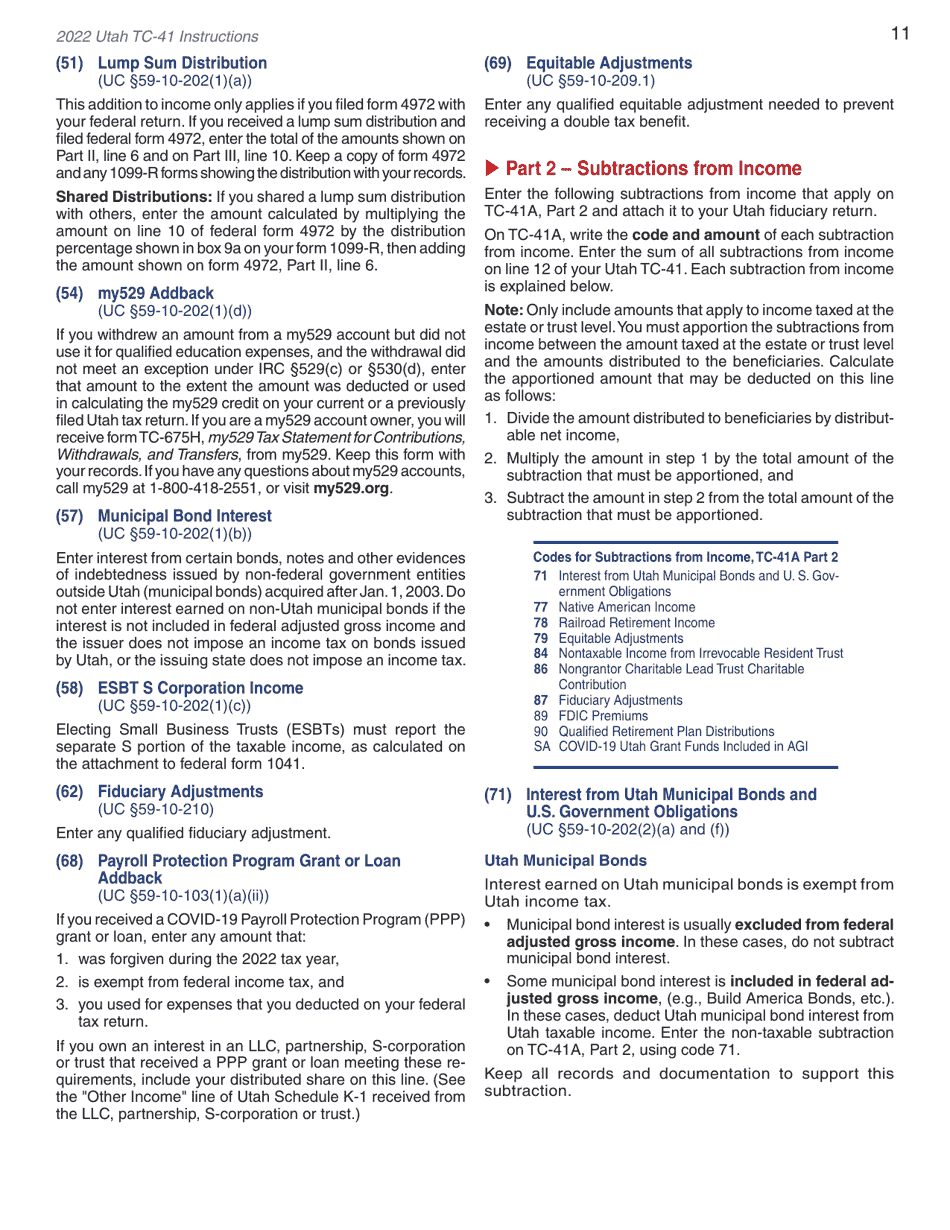 Instructions for Form TC-41 Utah Fiduciary Income Tax Return - Utah, Page 13