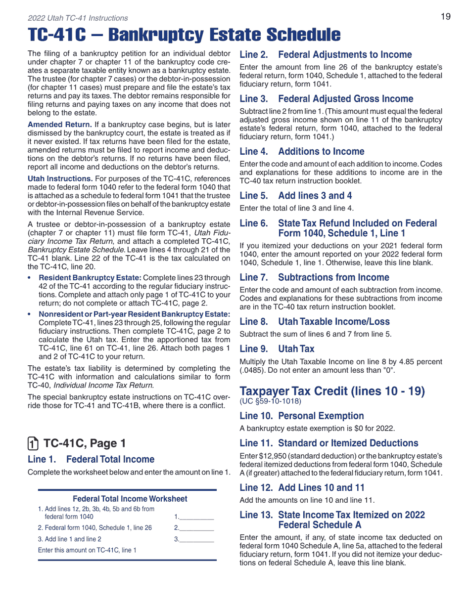 Instructions for Form TC-41 Utah Fiduciary Income Tax Return - Utah, Page 21
