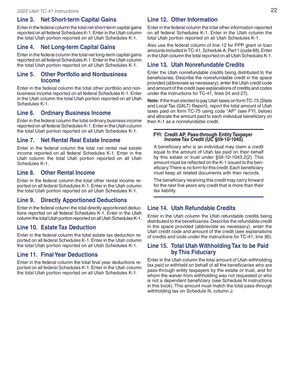 Instructions for Form TC-41 Utah Fiduciary Income Tax Return - Utah, Page 24