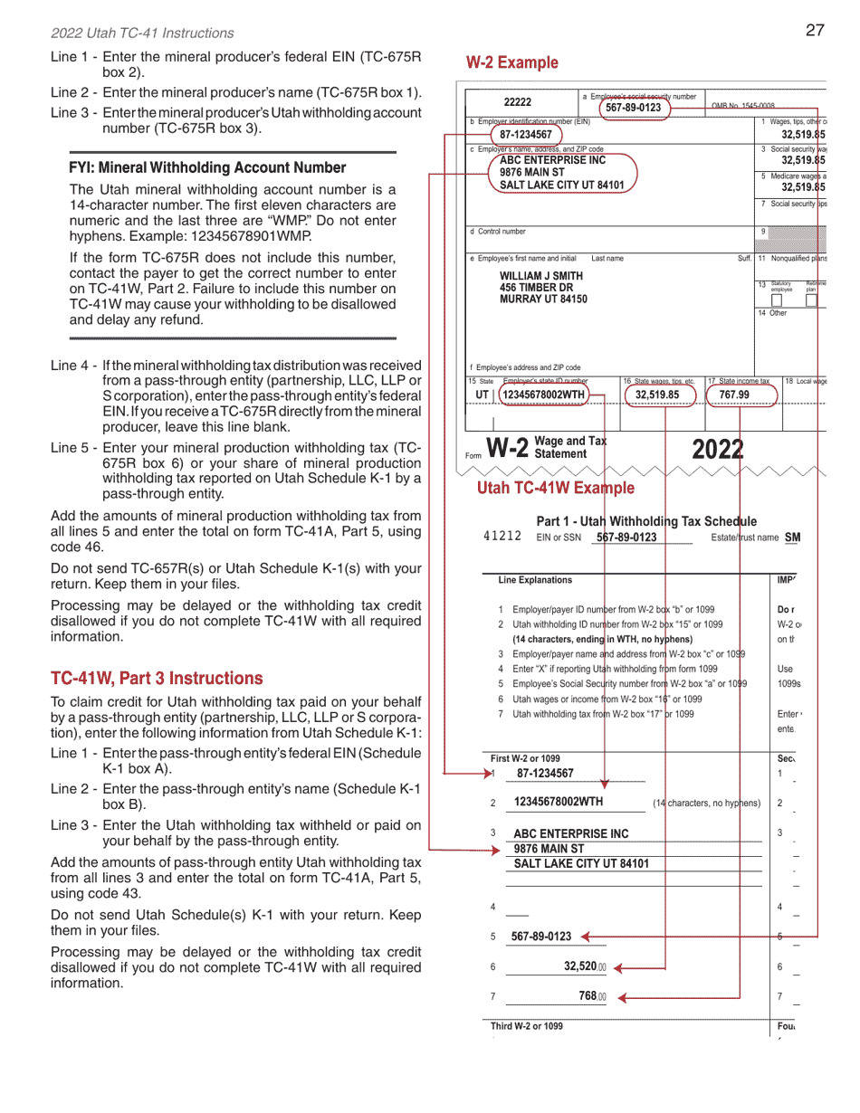 Instructions for Form TC-41 Utah Fiduciary Income Tax Return - Utah, Page 29