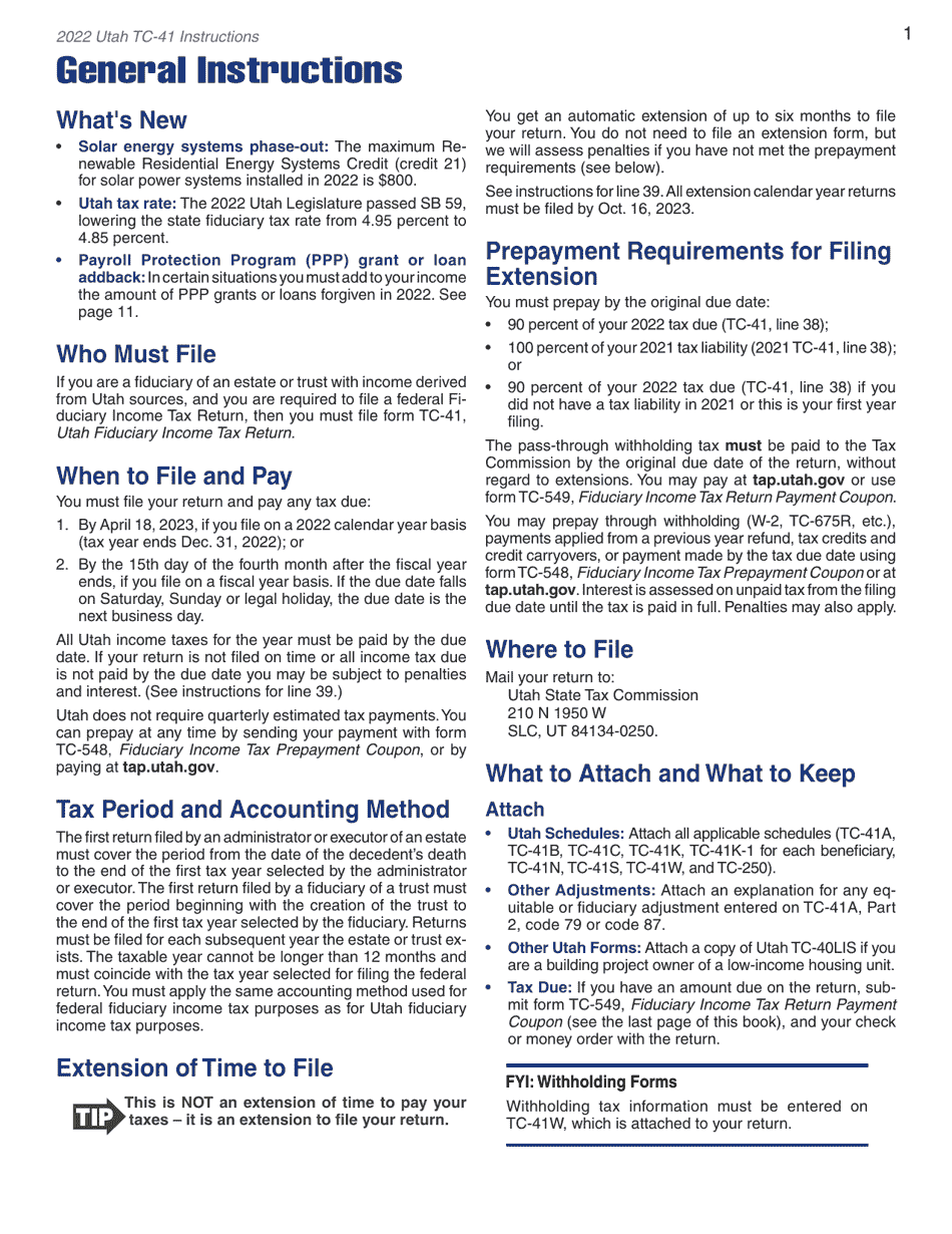 Instructions for Form TC-41 Utah Fiduciary Income Tax Return - Utah, Page 3