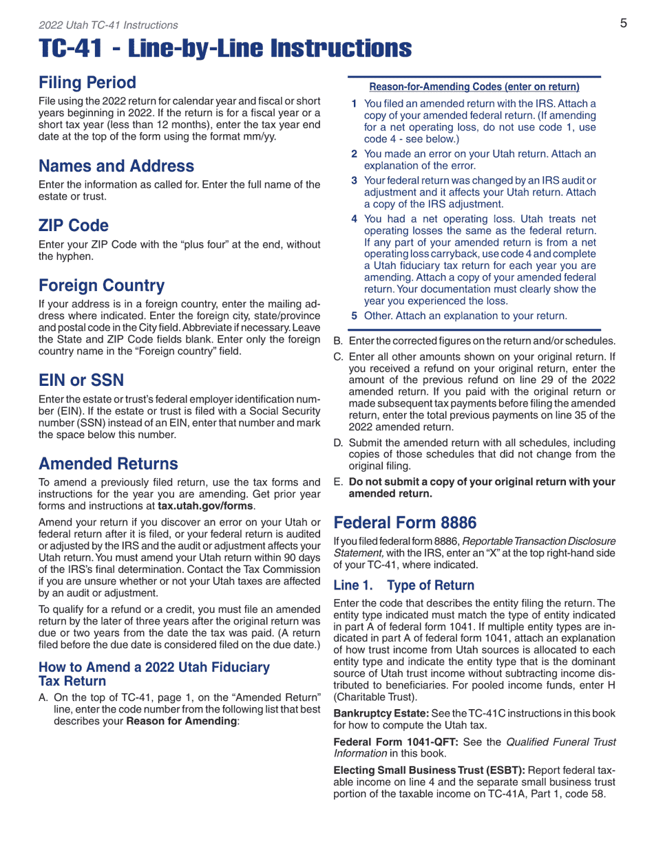 Instructions for Form TC-41 Utah Fiduciary Income Tax Return - Utah, Page 7