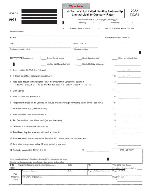 Form TC-65 2022 Printable Pdf