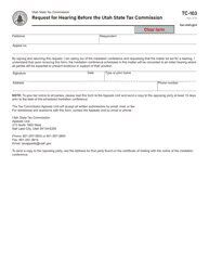 Document preview: Form TC-103 Request for Hearing Before the Utah State Tax Commission - Utah