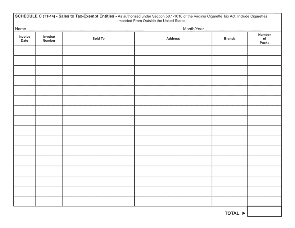 Form TT-14 Monthly Report of Non-resident Cigarette Stamping Agent - Virginia, Page 4