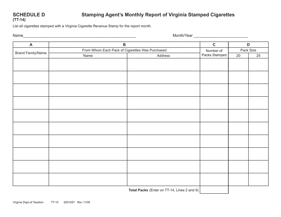 Form TT-14 Monthly Report of Non-resident Cigarette Stamping Agent - Virginia, Page 5