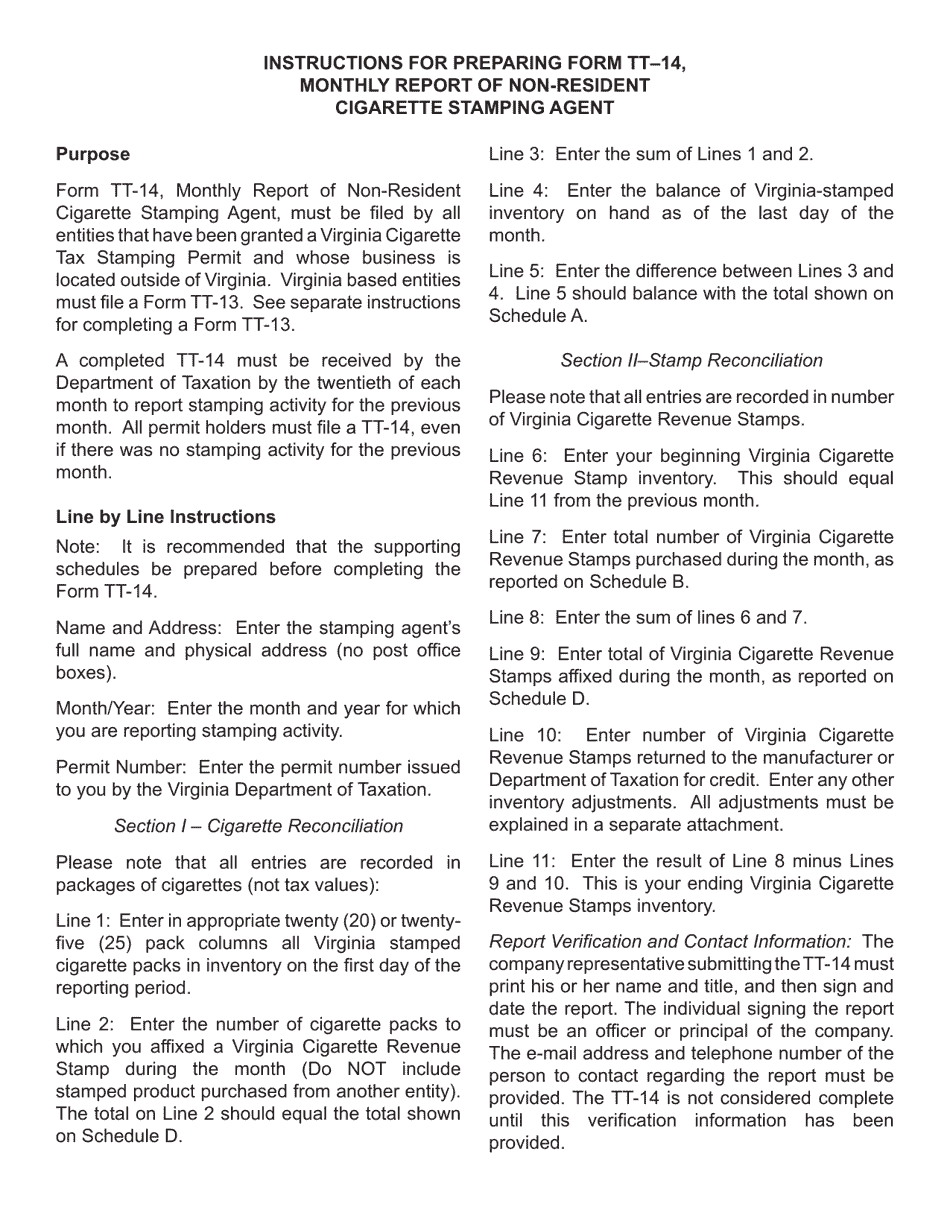 Form TT-14 Monthly Report of Non-resident Cigarette Stamping Agent - Virginia, Page 6
