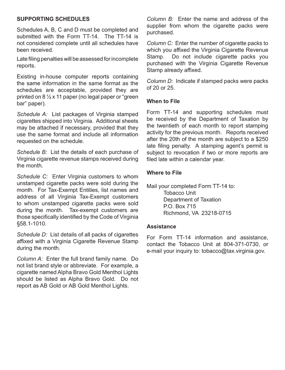 Form TT-14 Monthly Report of Non-resident Cigarette Stamping Agent - Virginia, Page 7