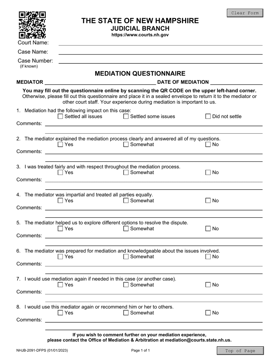 Form NHJB-2091-DFPS Mediation Questionnaire - New Hampshire, Page 1