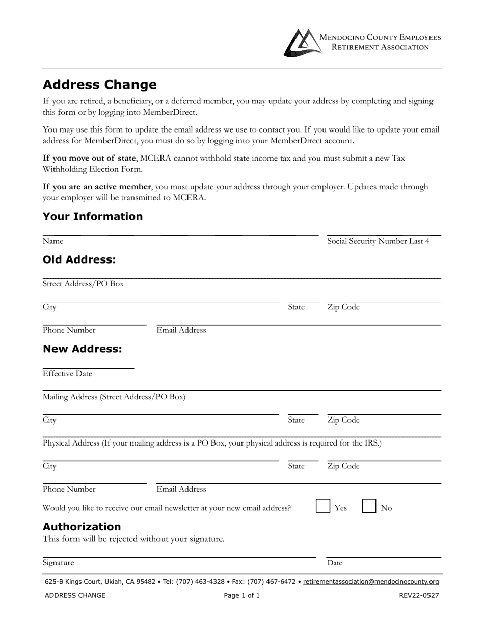 Address Change - Mendocino County, California, Page 1
