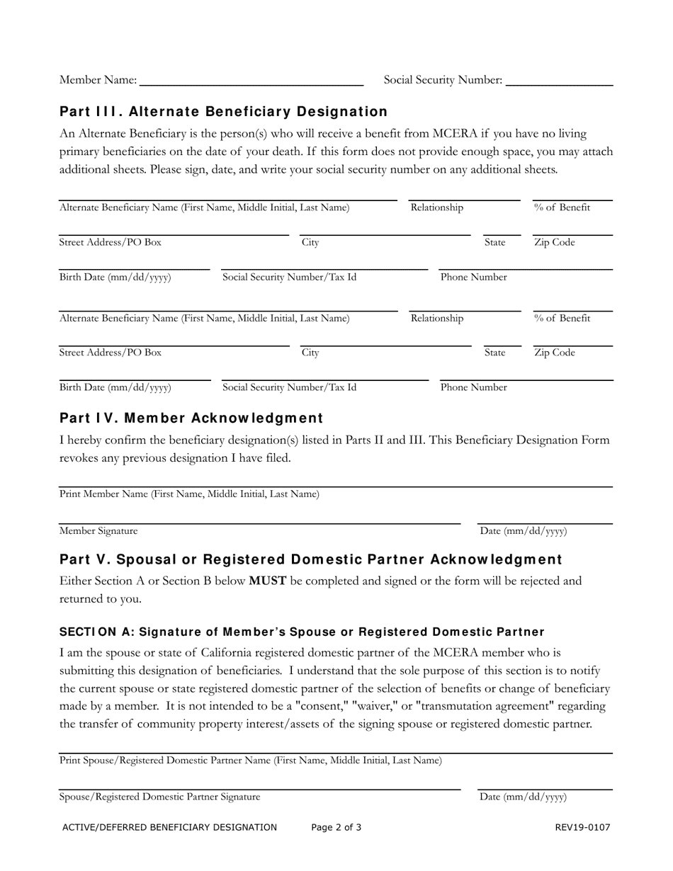 Active or Deferred Member Beneficiary Designation - Mendocino County, California, Page 2