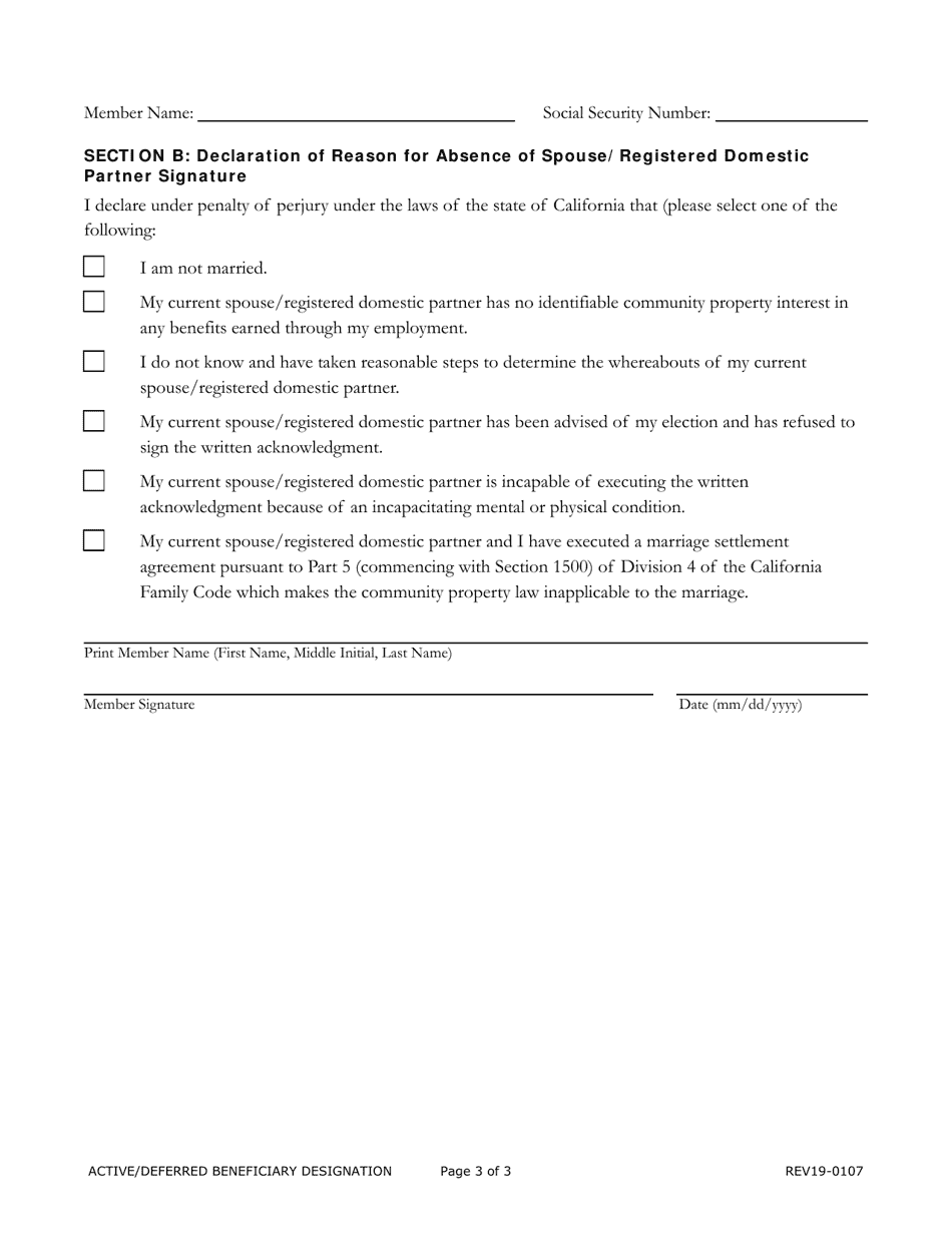 Active or Deferred Member Beneficiary Designation - Mendocino County, California, Page 3