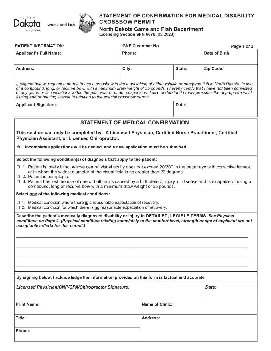 Form SFN6076 - Fill Out, Sign Online and Download Printable PDF, North ...