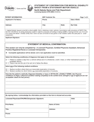 Form SFN6096 Statement of Confirmation for Medical Disability Shoot From a Stationary Motor Vehicle - North Dakota