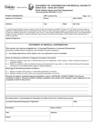 Form SFN6538 Statement of Confirmation for Medical Disability Deer Gun - Take Any Deer - North Dakota