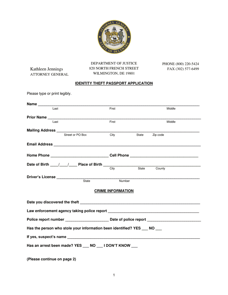 Delaware Identity Theft Passport Application Fill Out Sign Online And Download Pdf 4498