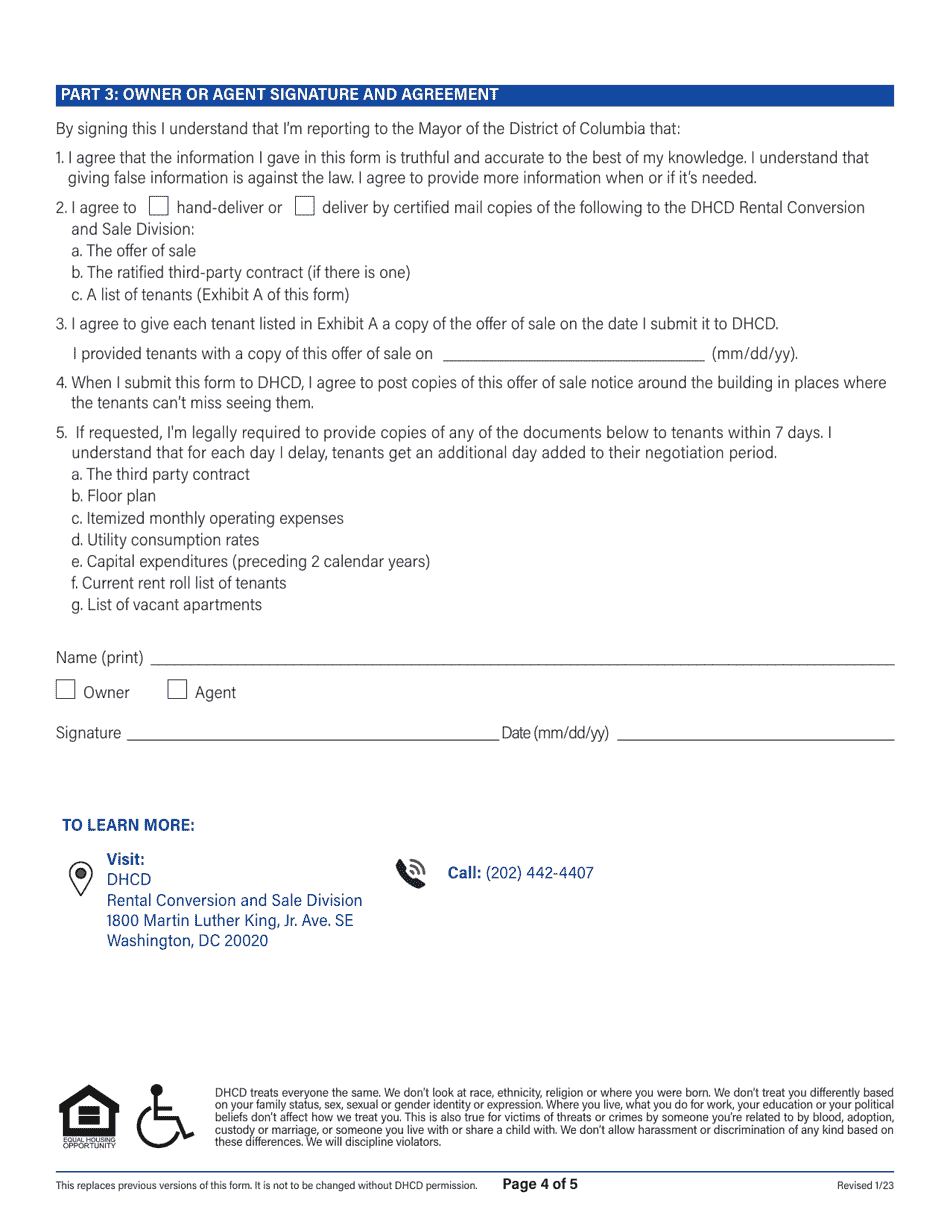 Form A Offer of Sale Notice - Washington, D.C., Page 4