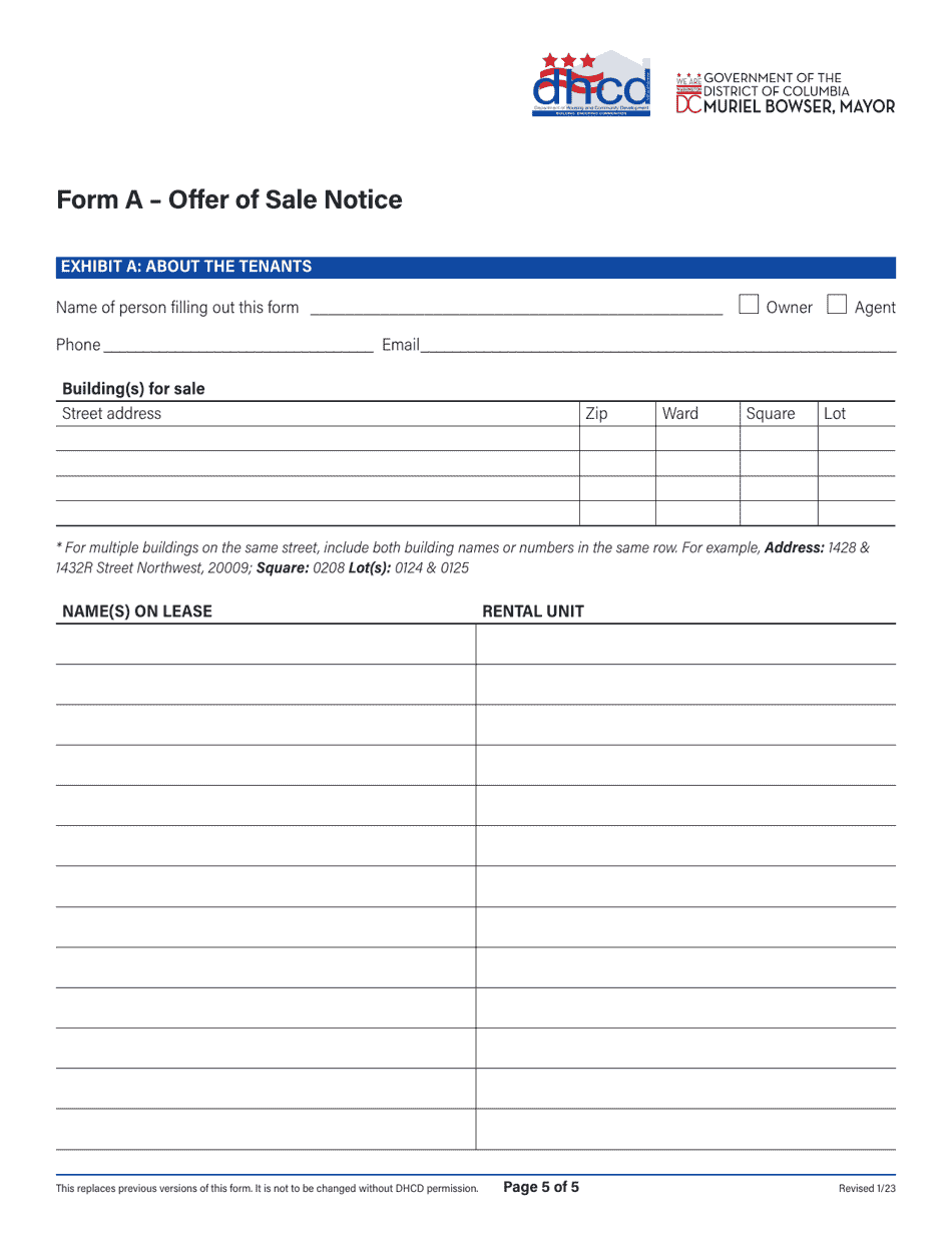 Form A Offer of Sale Notice - Washington, D.C., Page 5