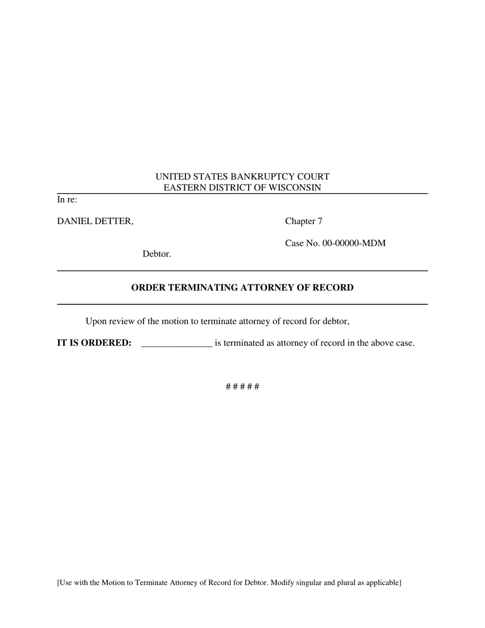 Order Terminating Attorney of Record - Wisconsin, Page 1