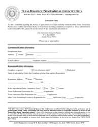 Form XI Complaint Form - Texas
