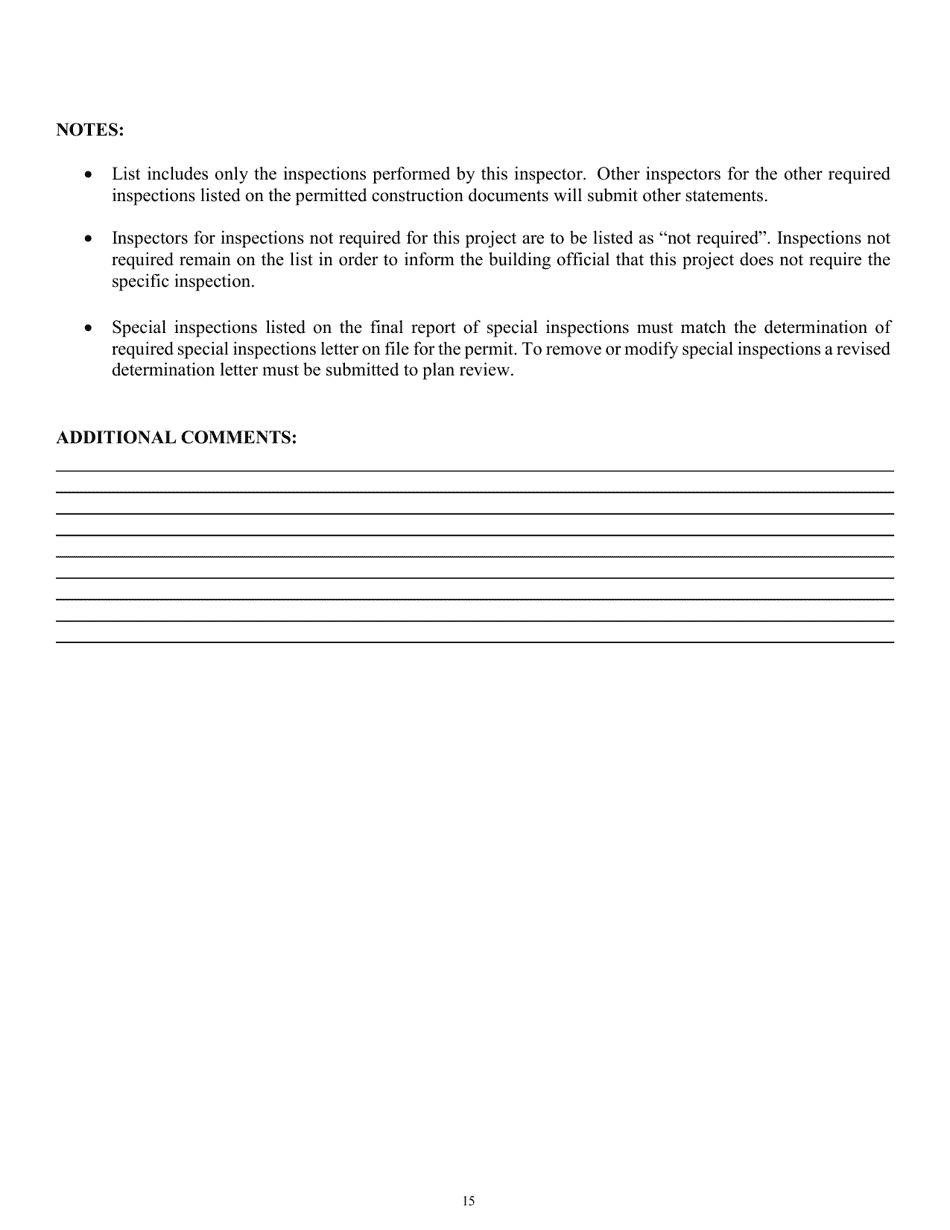 Program Policies, Procedures  Guidelines, Lists, Notice Forms, and Report Forms for Special Inspections - City of San Antonio, Texas, Page 15