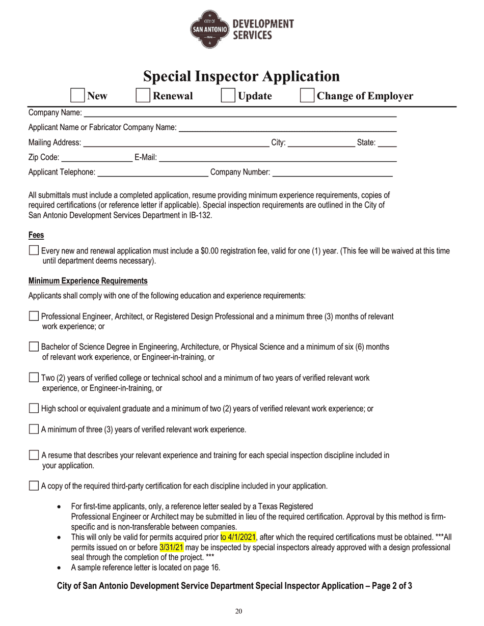 Program Policies, Procedures  Guidelines, Lists, Notice Forms, and Report Forms for Special Inspections - City of San Antonio, Texas, Page 20