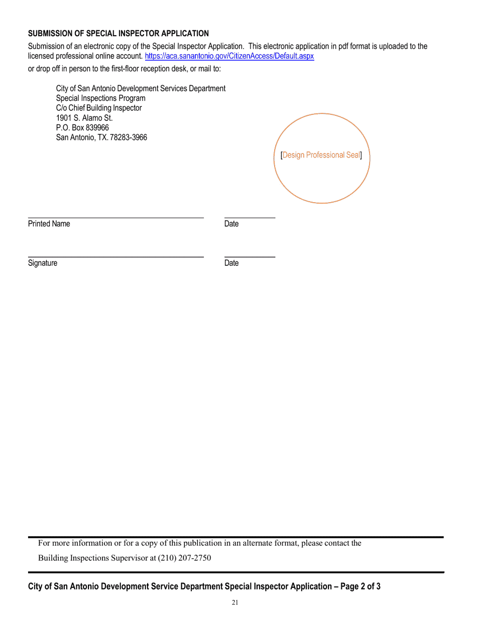 Program Policies, Procedures  Guidelines, Lists, Notice Forms, and Report Forms for Special Inspections - City of San Antonio, Texas, Page 21