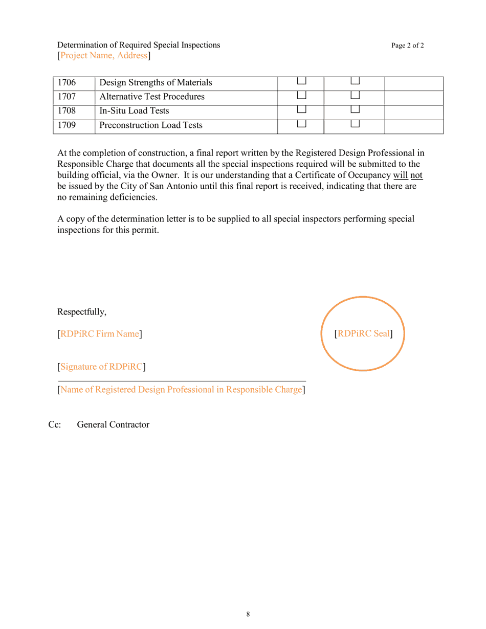 Program Policies, Procedures  Guidelines, Lists, Notice Forms, and Report Forms for Special Inspections - City of San Antonio, Texas, Page 8