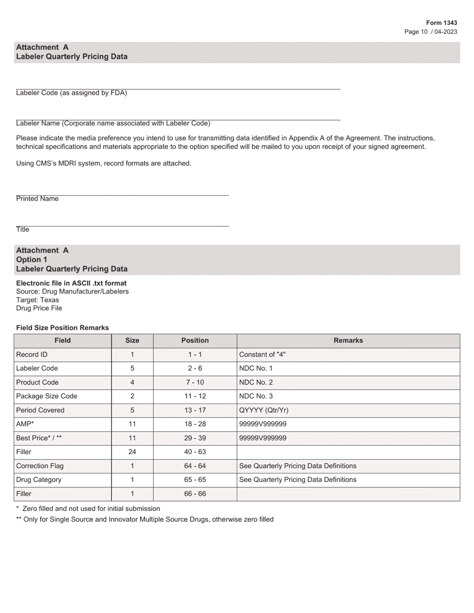 Form 1343 Children With Special Health Care Needs Services Program Drug Rebate Agreement - Texas, Page 10