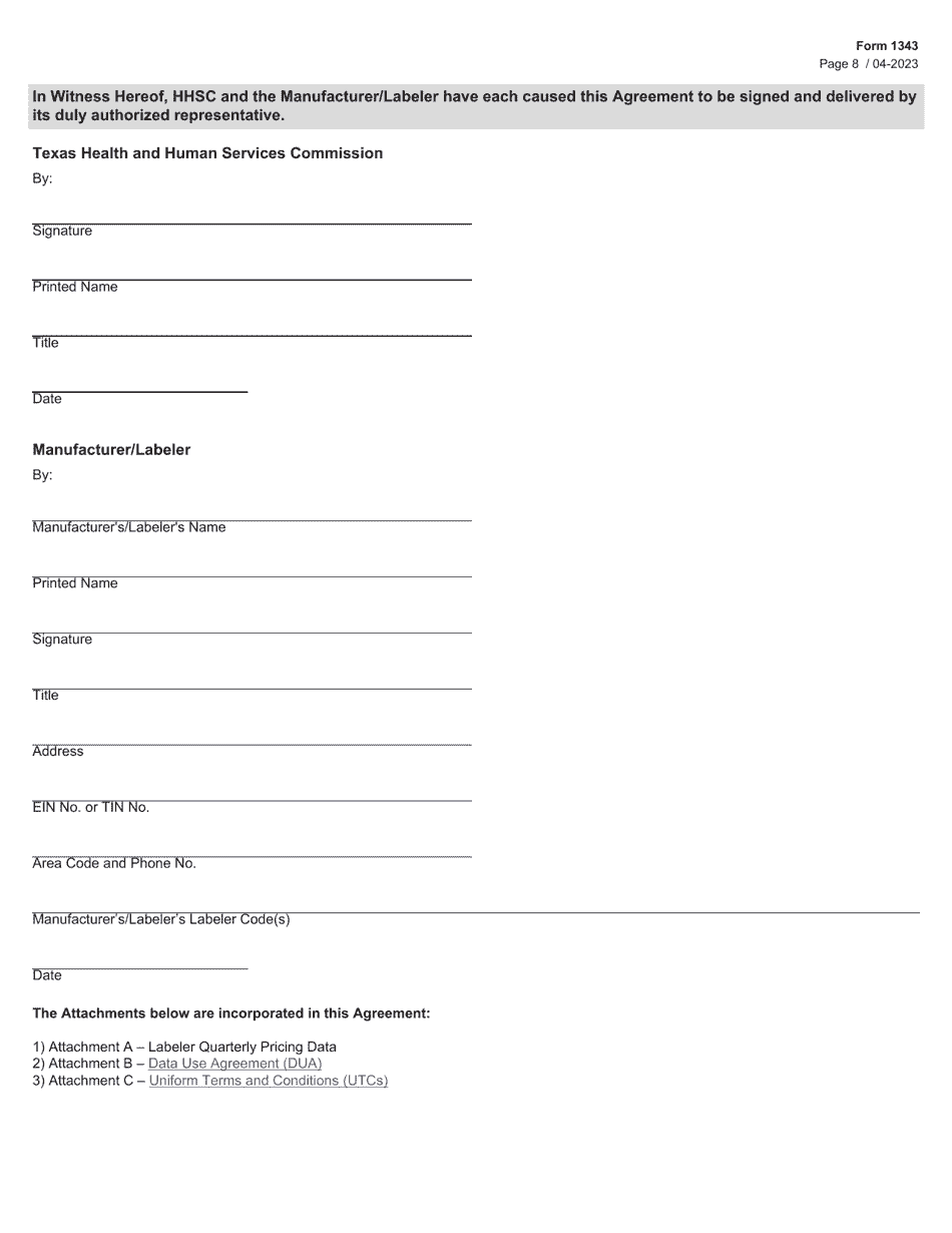 Form 1343 Children With Special Health Care Needs Services Program Drug Rebate Agreement - Texas, Page 8