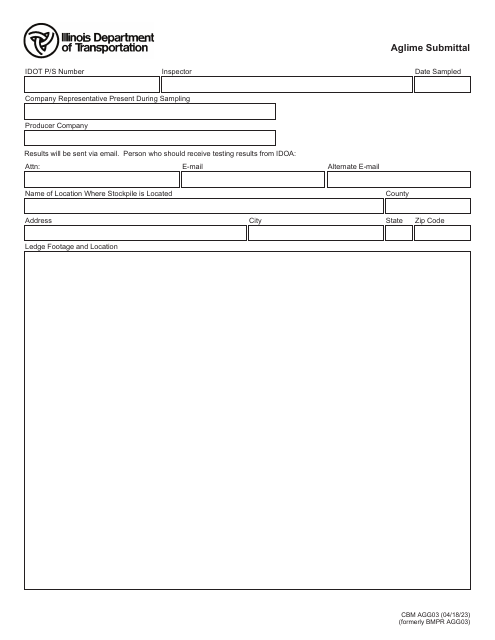 Form CBM AGG03 Aglime Submittal - Illinois