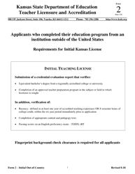Form 2 Teacher Licensure and Accreditation Form - Kansas