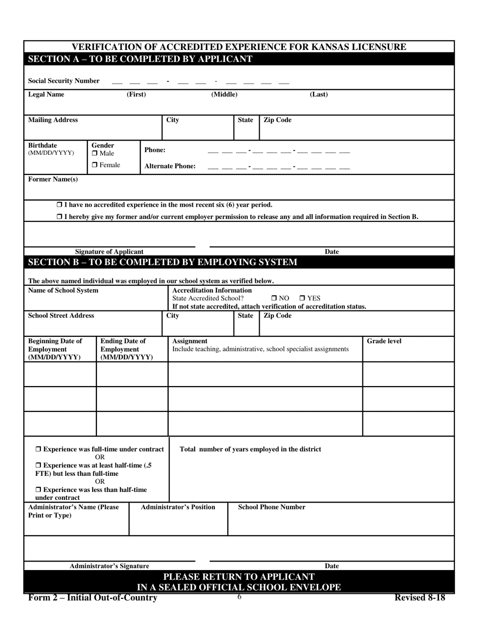 Form 2 Teacher Licensure and Accreditation Form - Kansas, Page 6