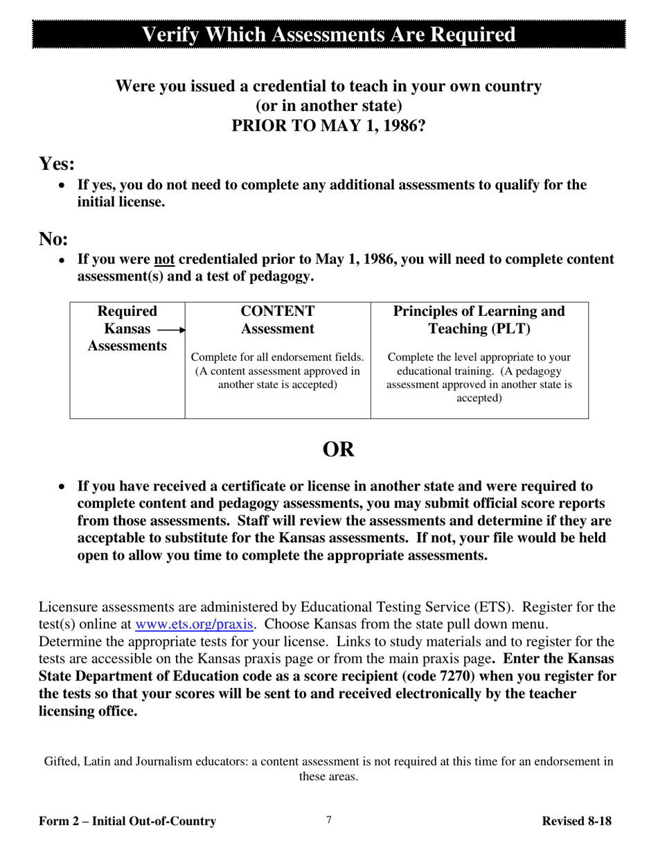 Form 2 Teacher Licensure and Accreditation Form - Kansas, Page 7