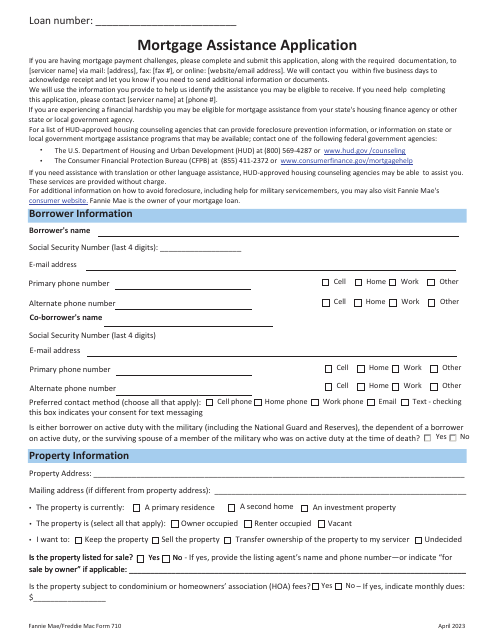 Fannie Mae Form 710 Mortgage Assistance Application