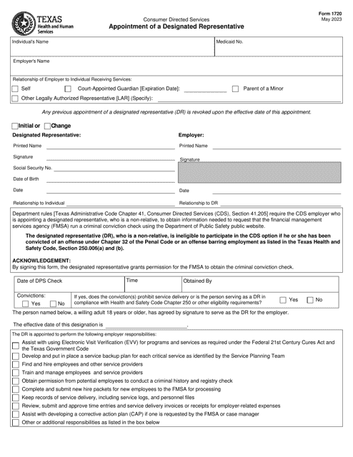 Form 1720 Appointment of a Designated Representative - Texas
