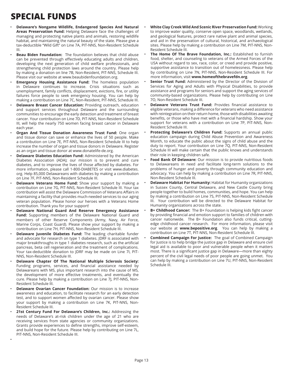 Instructions for Form PIT-NON Delaware Individual Non-resident Income Tax Return - Delaware, Page 13