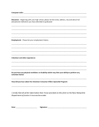 Volunteer Consumer Affairs Specialist Application Form - New Hampshire, Page 2
