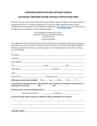 Document preview: Volunteer Consumer Affairs Specialist Application Form - New Hampshire