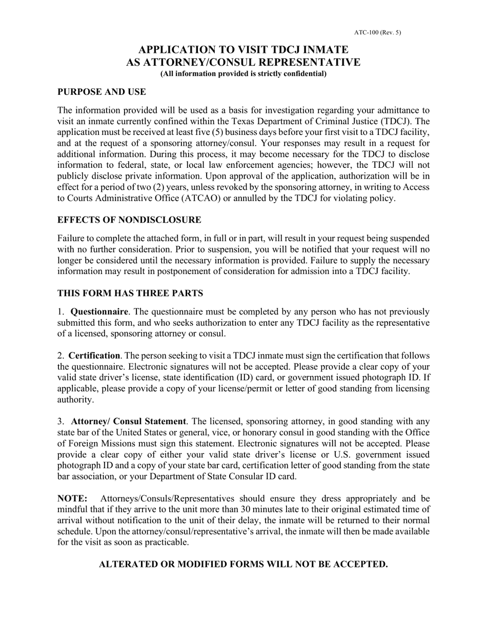 Form I-164 Application to Visit Tdcj Inmate as Attorney / Consul Representative - Texas, Page 1