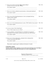 Form I-164 Application to Visit Tdcj Inmate as Attorney/Consul Representative - Texas, Page 3