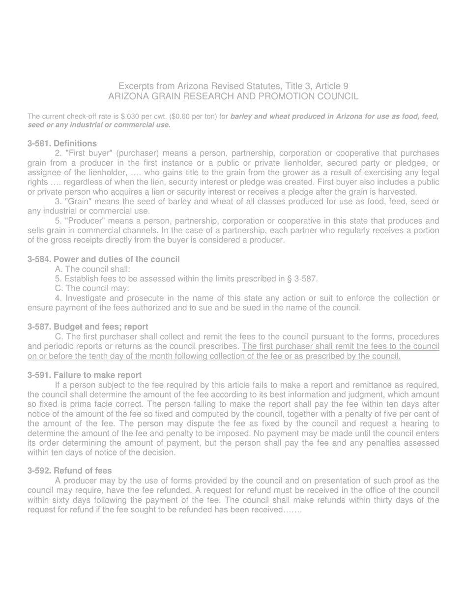 First Purchasers Monthly Remittance Report of Producers Check-Off Funds - Arizona Grain Research and Promotion Council - Arizona, Page 2
