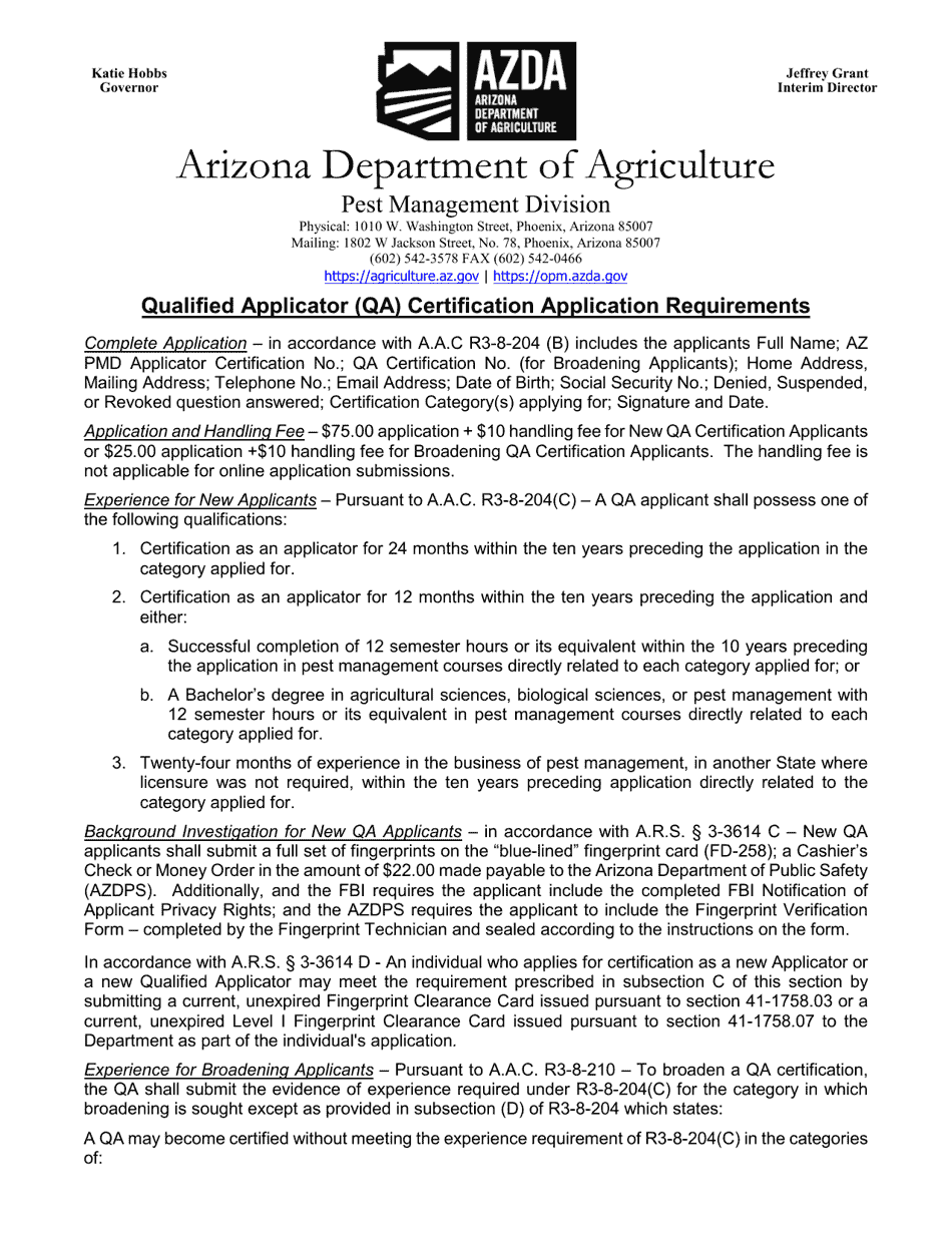 Arizona Qualified Applicator Certification Application Fill Out, Sign