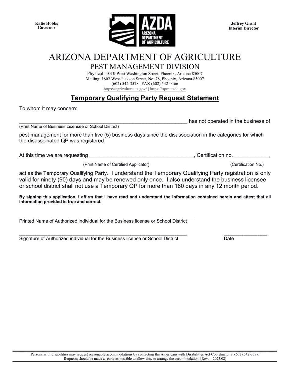 Temporary Qualifying Party Registration Application - Arizona, Page 4