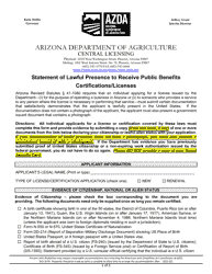 Document preview: Statement of Lawful Presence to Receive Public Benefits Certifications/Licenses - Arizona