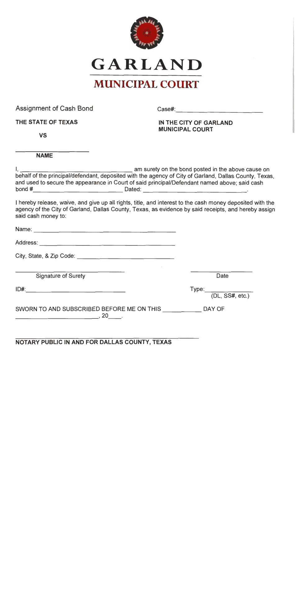 Assignment of Cash Bond - Cityof Garland, Texas, Page 1