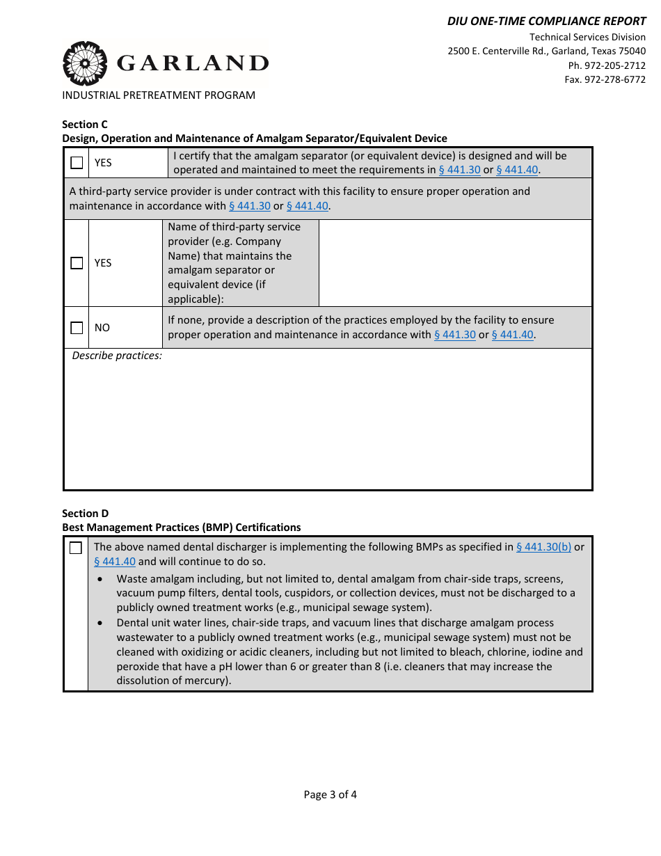 One-Time Compliance Report for Dental Dischargers - City of Garland, Texas, Page 3