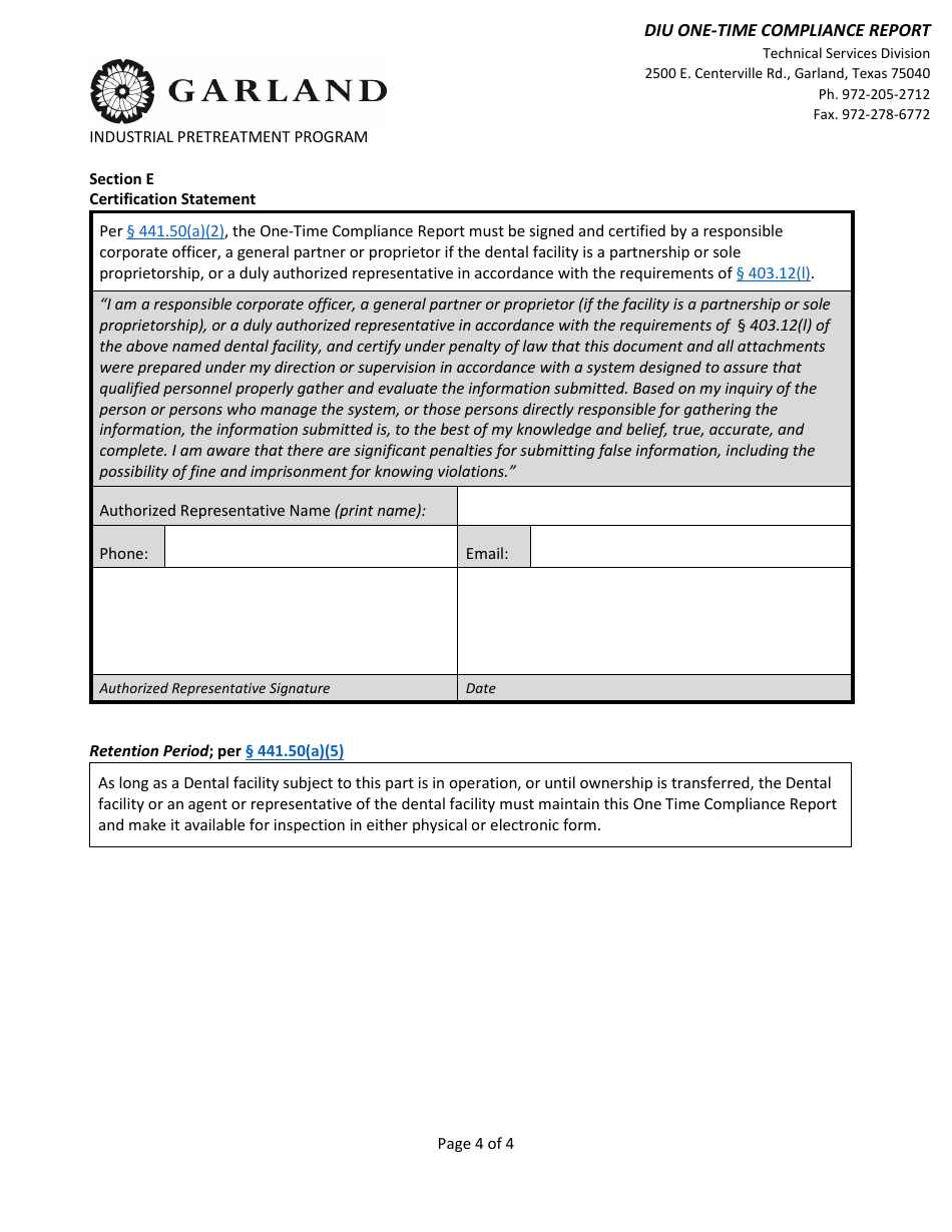 One-Time Compliance Report for Dental Dischargers - City of Garland, Texas, Page 4